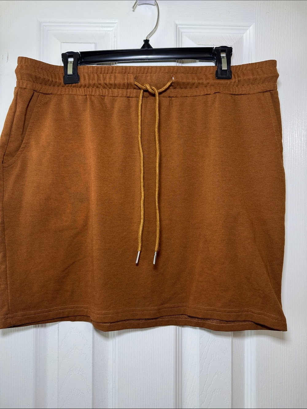 Rust Brown Drawstring Knit Mini Skirt - Picture 2 of 9